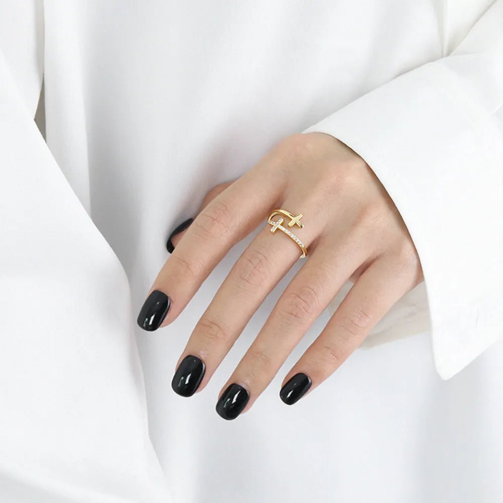 Zircon 925 Sterling Silver Double Cross Bypass Ring - Extrinsic Beauty
