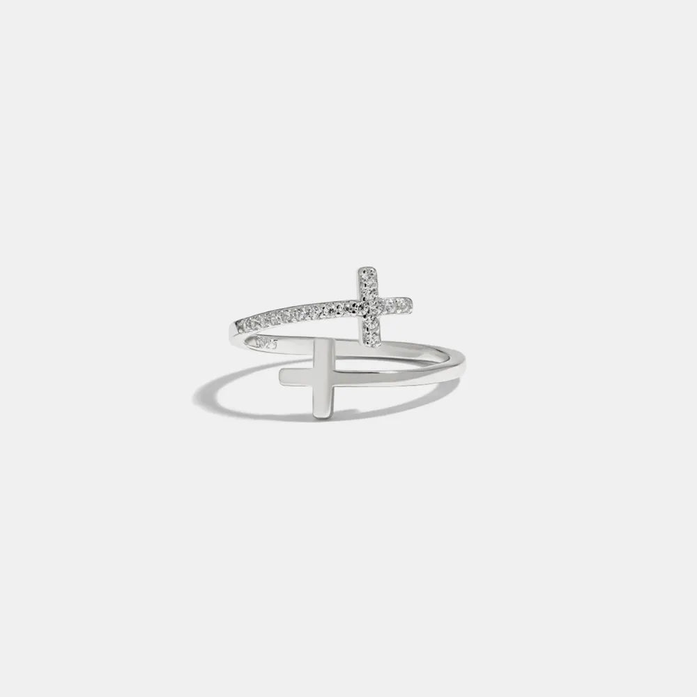 Zircon 925 Sterling Silver Double Cross Bypass Ring - Extrinsic Beauty